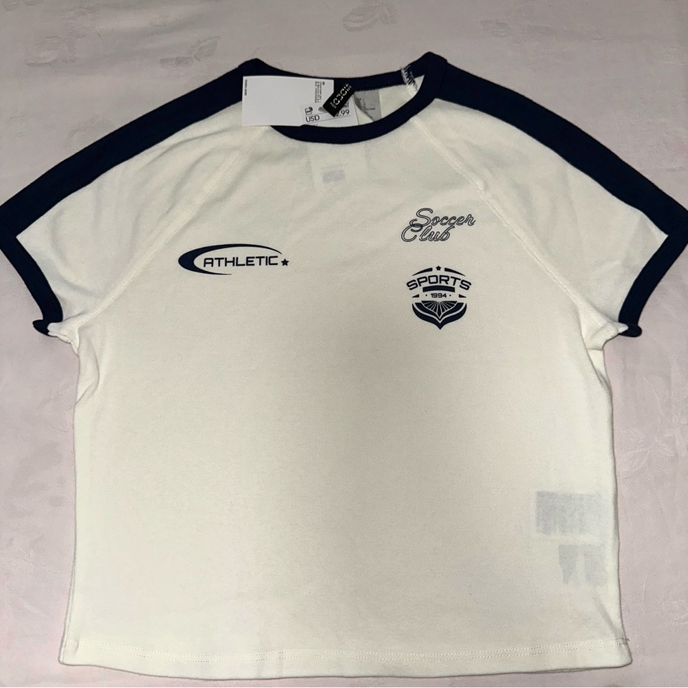 H&M White and Black Sports Club Tee